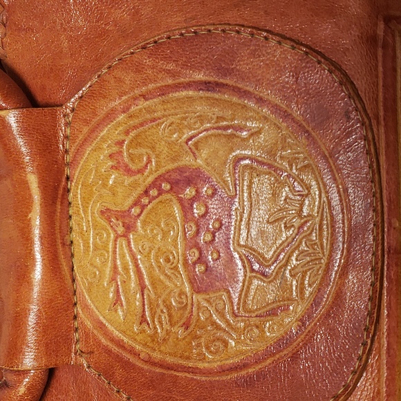 Handmade Tooled leather women's handbag, African motif . - Picture 3 of 12